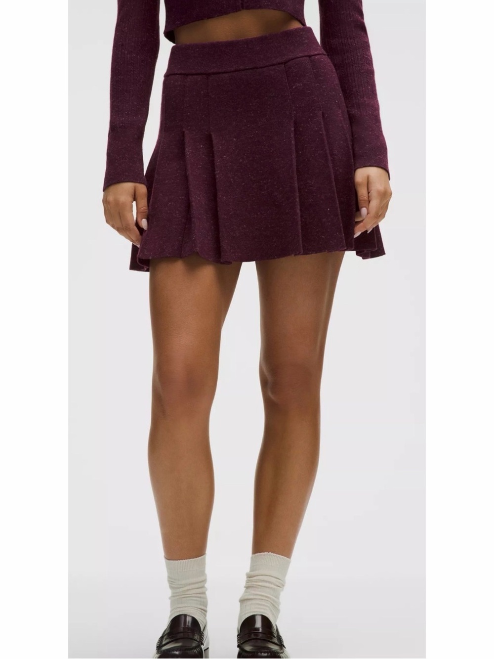 Lululemon Ribbed Merino Wool Pleated Skirt Burgundy